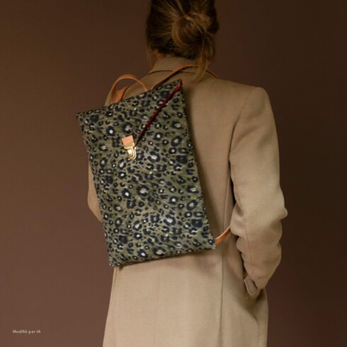 Sac à dos cartable motif tendance léopard kaki à offrir ou à s'offrir pour Noël - Maison Baluchon