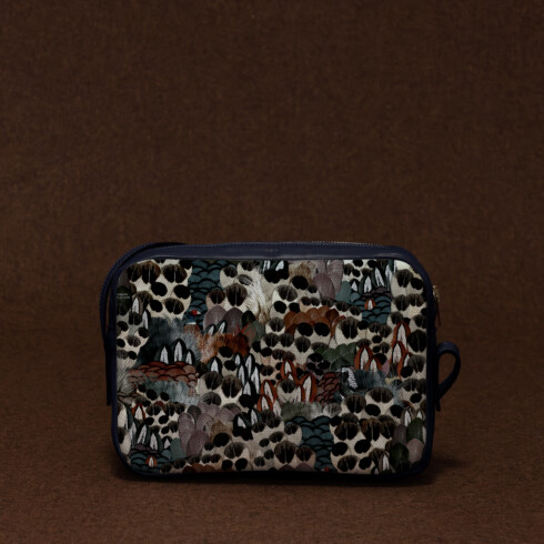 Christmas gift made in France - French-made shoulder bag, animal print & dark navy blue leather - Maison baluchon