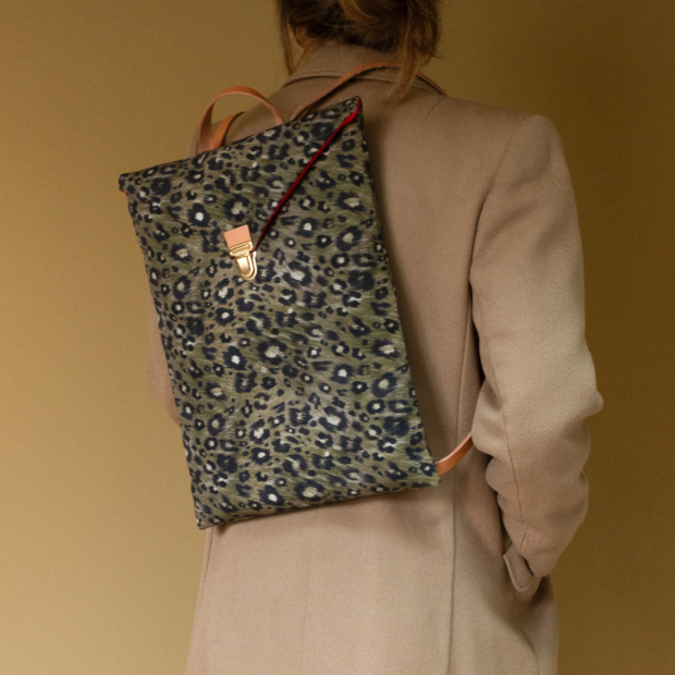 Khaki leopard print satchel backpack - Maison Baluchon