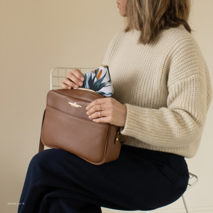 Grand sac à main bandoulière tout cuir camel : cadeau parfait pour Noël – Maison Baluchon