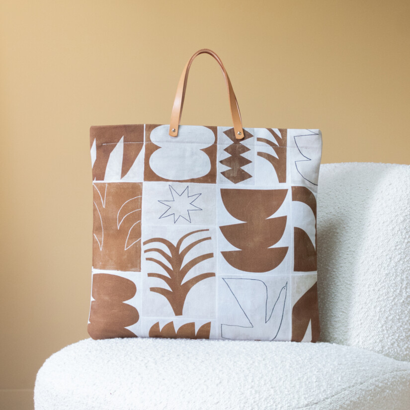 Canvas shopping bag with Moderniste N°01 Terracotta pattern - Maison Baluchon