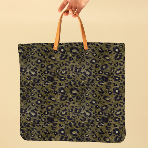Maison Baluchon - Khaki green leopard print tote bag
