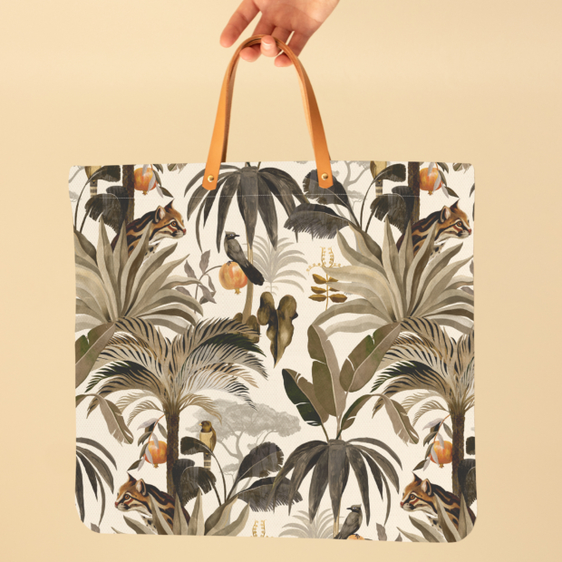 Maison Baluchon - Tropical N°17 Ecru vegetable pattern tote handbag