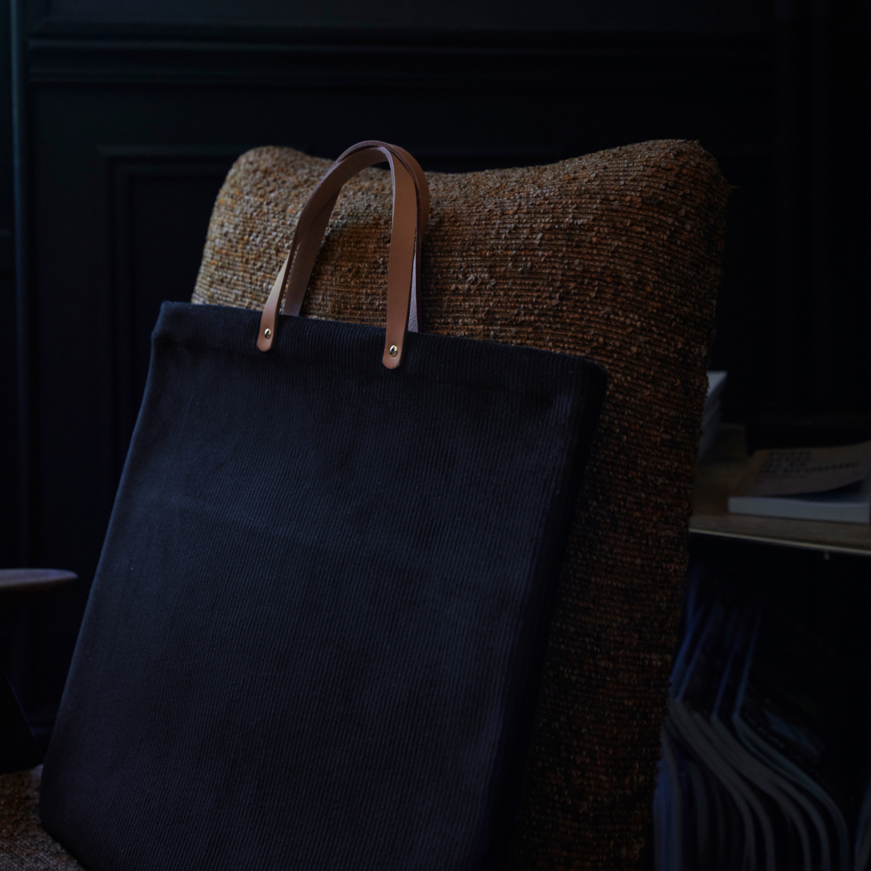 Sac cabas velours cotelé bleu marine