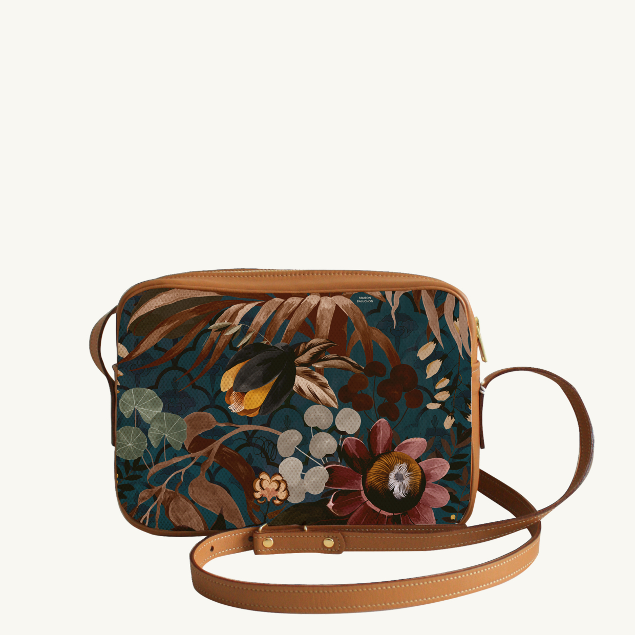 Crossbody bi-material bag Inde N°04 - Camel leather