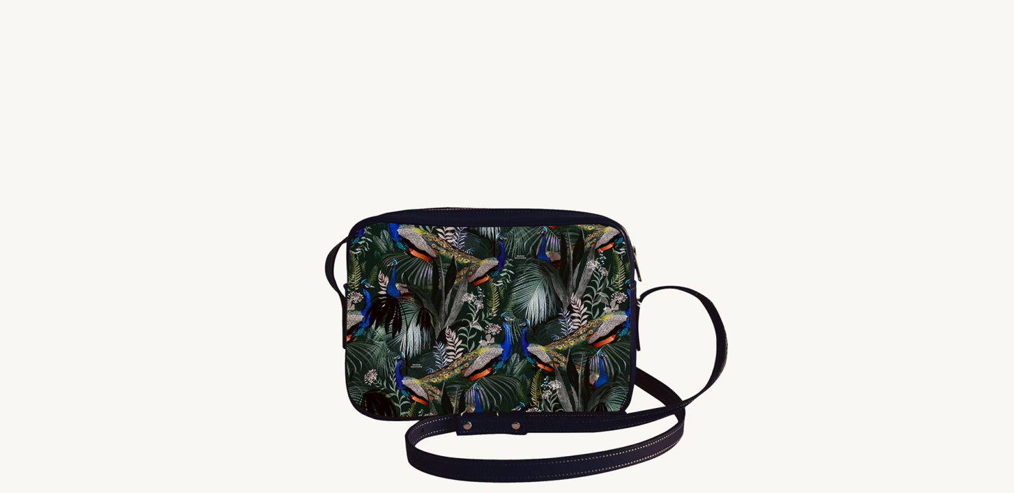 Maison Baluchon - Crossbody handbag - Jungle N°17 with dark blue leather