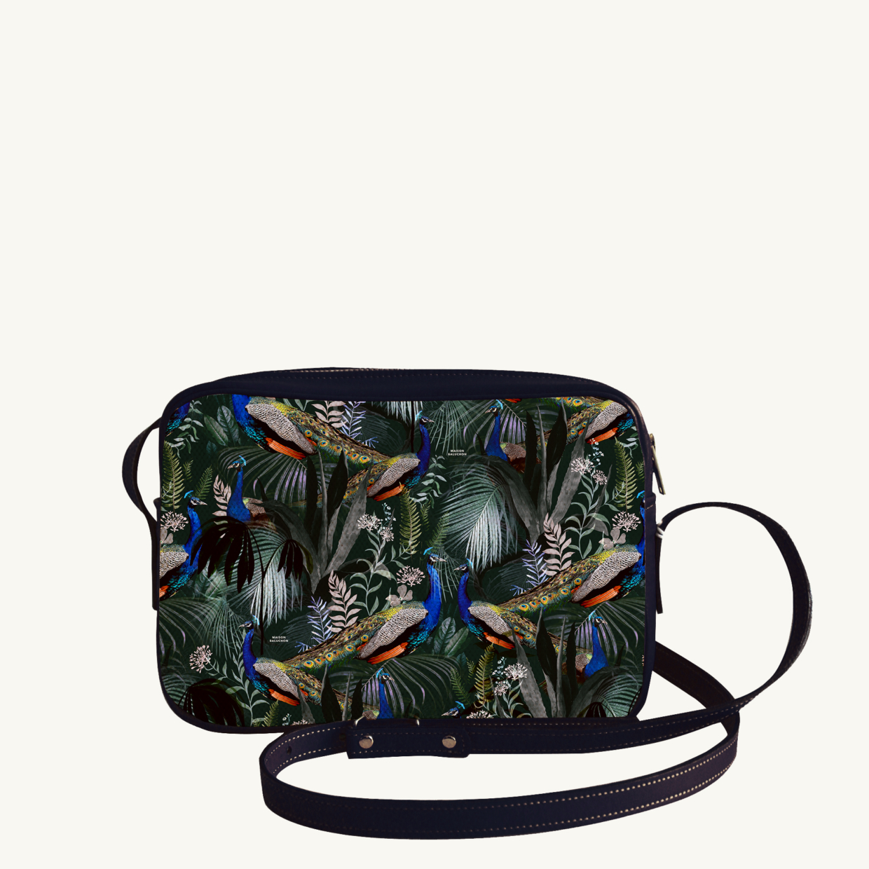 Crossbody bi-material bag Jungle N°17 - Dark Blue leather