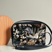 Maison Baluchon - Sac à main crossbody motif animal et végétal, Jungle N°19 cuir Marine foncé