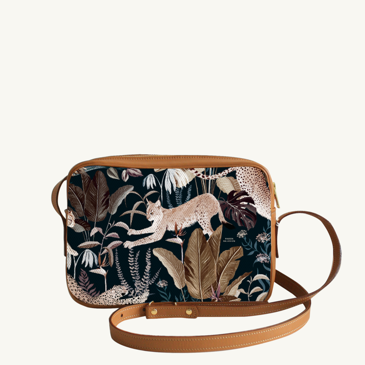 Crossbody bi-material bag Jungle N°22 - Camel leather
