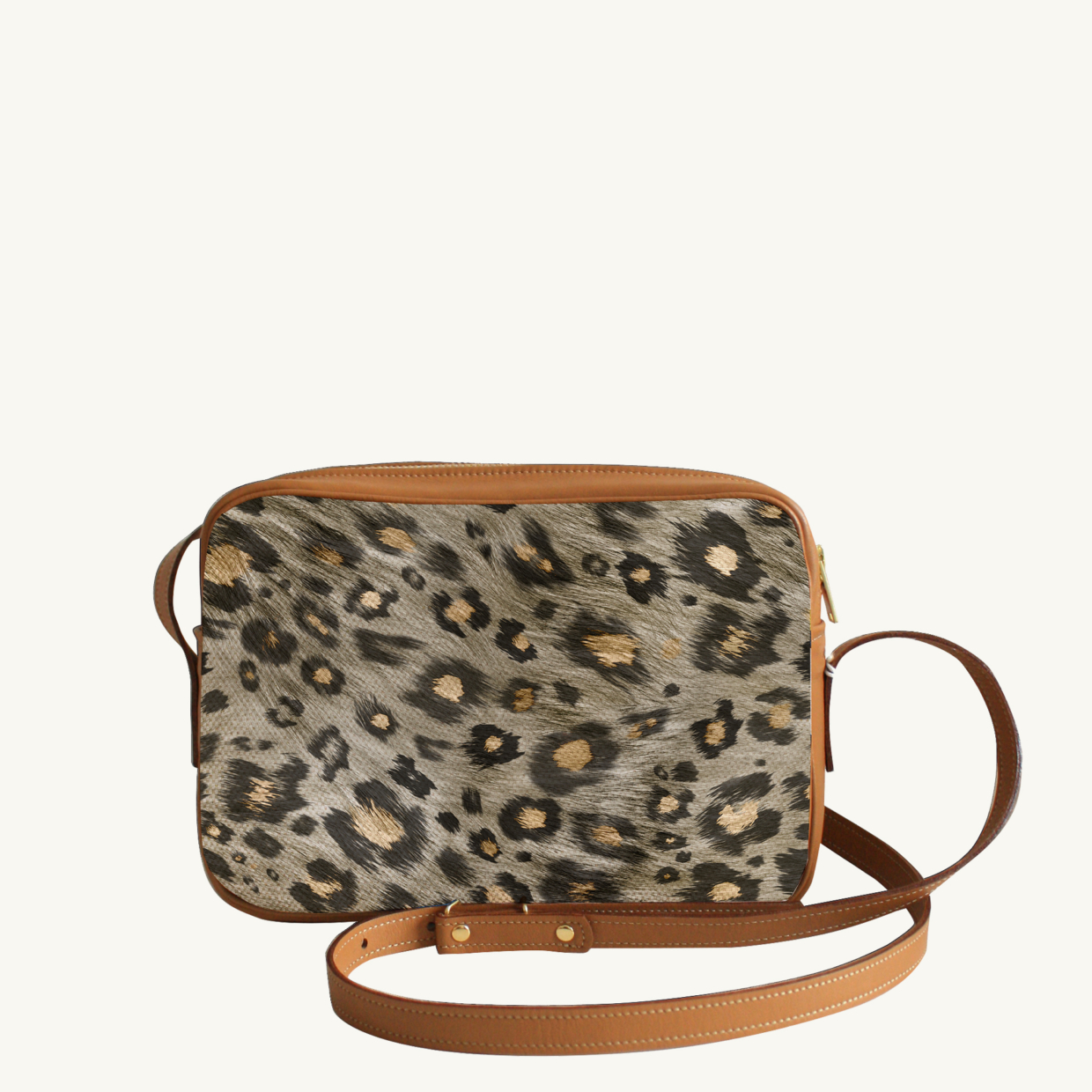 Crossbody bi-material bag Sauvage N°21 Beige - Camel leather