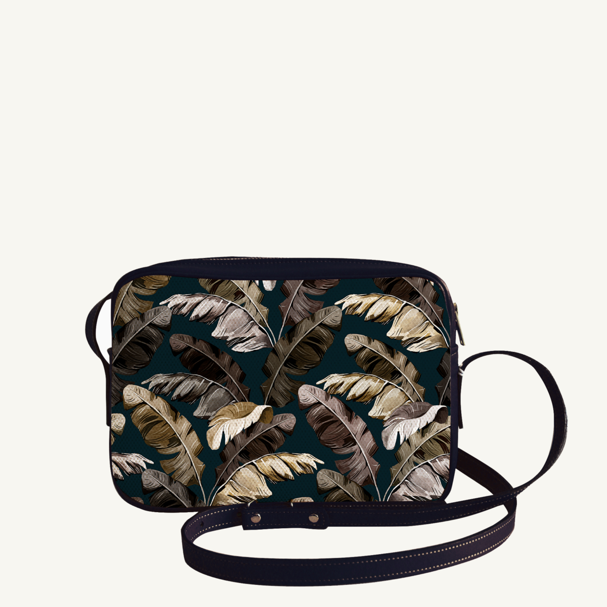 Crossbody bi-material bag Tropical N°13 - Dark Blue leather