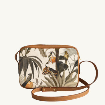 Maison Baluchon - Crossbody handbag - Tropical N°17 Ecru & Camel leather