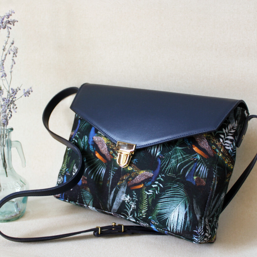 Maison Baluchon - Jungle pattern satchel bag N°17 - Colours blue, green