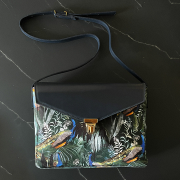 Jungle N°17 pattern purse bag and Dark Blue leather