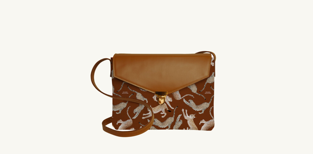 Satchel bag - Félin N°02 motif camel leather - Maison Baluchon