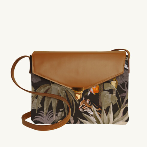 Satchel bag - Tropical N°17 Bronze Motif - camel leather - Maison Baluchon