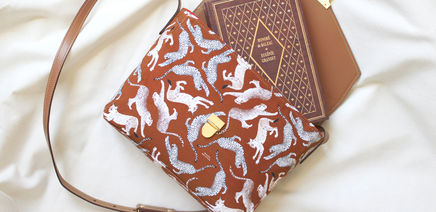 Maison Baluchon - Handbag with Félin N°02 pattern with Camel leather