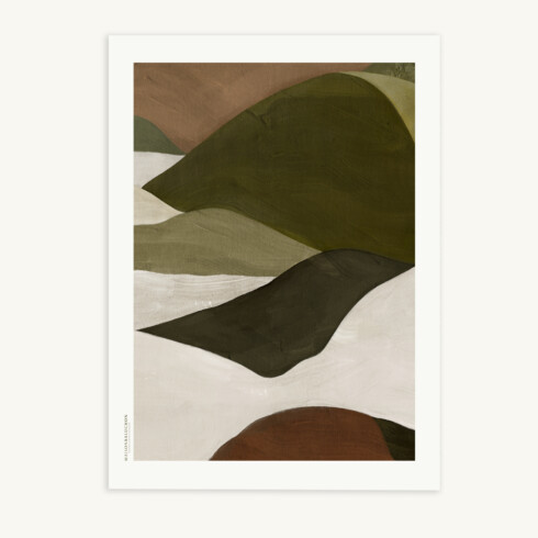 Affiche murale motif graphique avec paysages collines vertes brunes beiges - Maison Baluchon