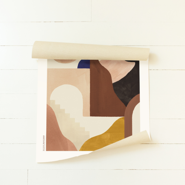 Maison Baluchon - Illustration on canvas with the Graphique N°13 motif composed of abstract shapes and warm beige and terracotta colours.